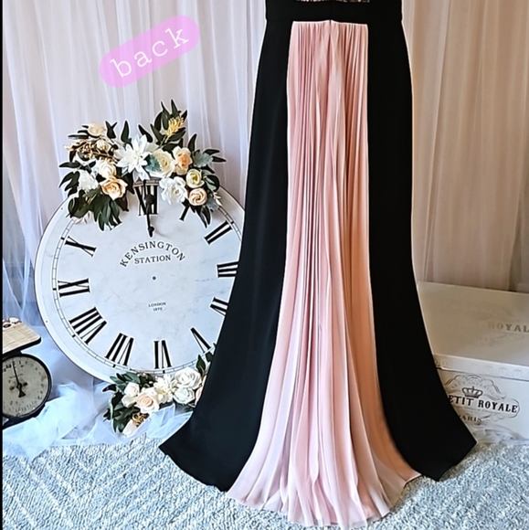 NWOT- JS Collections Black&Blush Pink Dress w/ Lace and Chiffon Netting Details - Picture 6 of 11